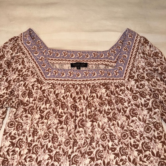 Rachel Zoe Brown Floral Square-Neck Boho Blouse with Lavender Trim - Picture 3 of 7